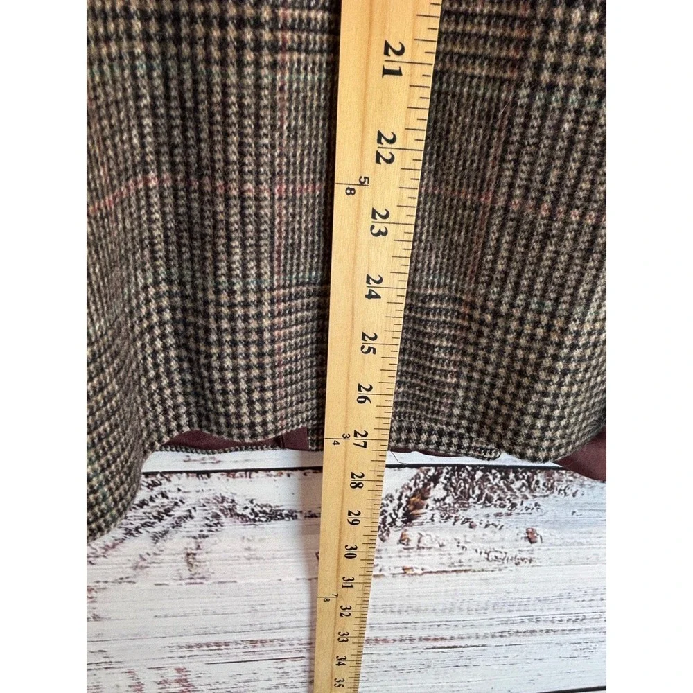 Vintage Plaid Wool Blazer 6 Suede Collar Brown‎ Double Breasted Preppy Clueless - Picture 2 of 12